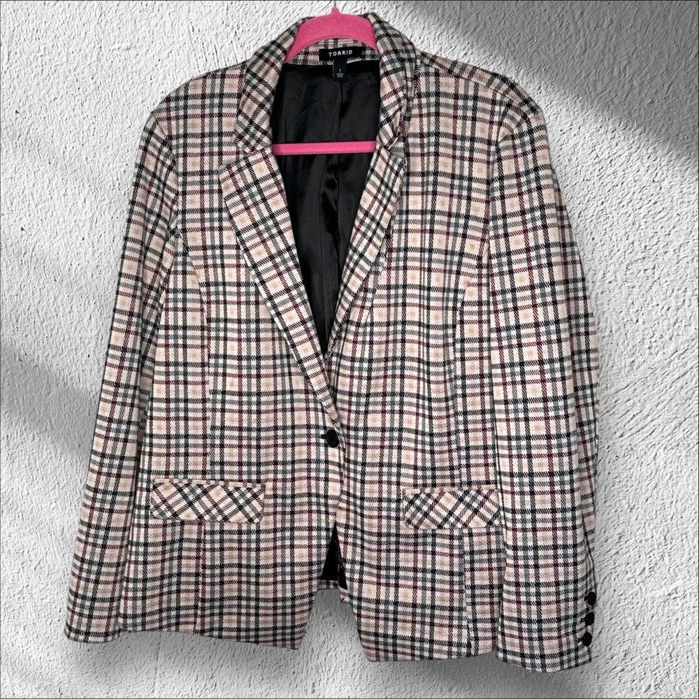 TORRID 1X Plaid One Button Blazer Light Plaid Business Preppy Classy Old Money